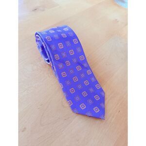 Tom James Executive Collection Men's Silk Tie Purple & Orange/Yellow Geometric